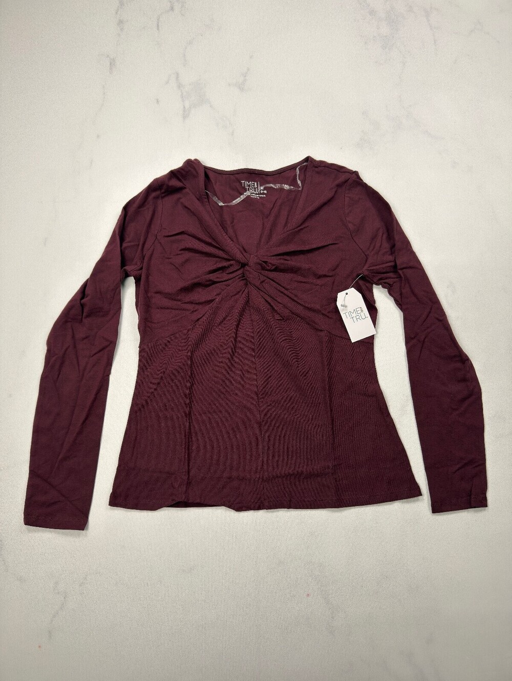 Time and Tru Twist Front Blouse Burgundy 2010s Minimalist Fitted - Girls M